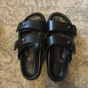 Black Leather Slide Sandals